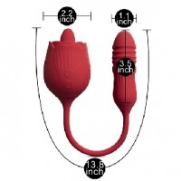 Thrusting Vibrator (Type II) 10-Speed Silicone Clitoral Rose with Vibrating Tongue RED